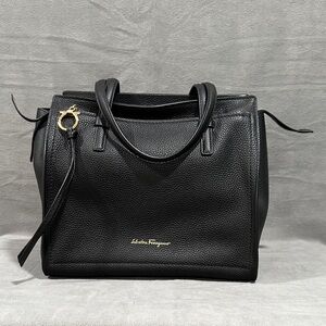 Salvatore Ferragamo Black Pebbled Leather Satchel. The Amy Tote